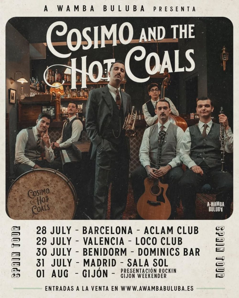 Concierto de Cosimo & the Hot Coals en Sala El Sol (Madrid) · 31 de julio, 2026