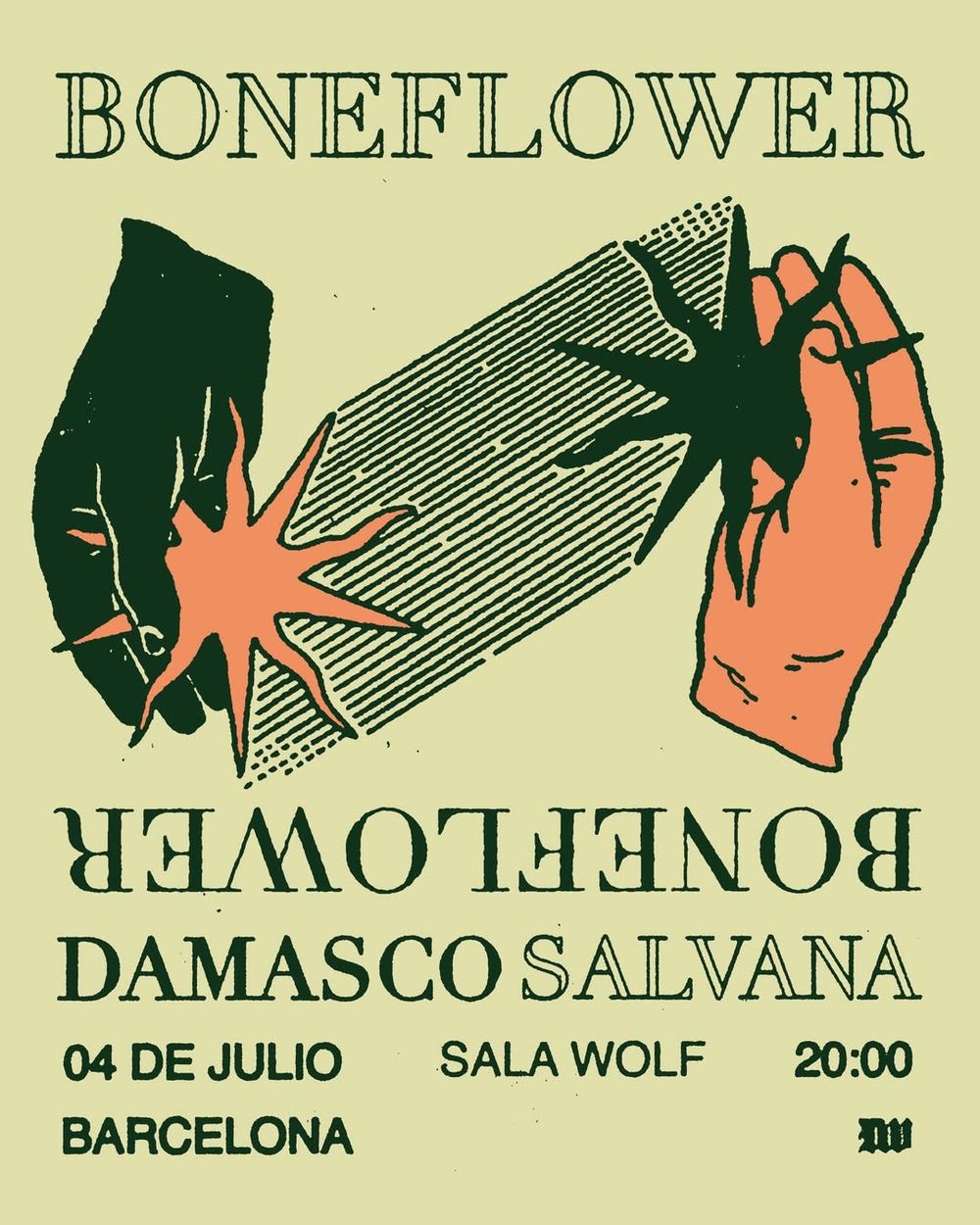 Concierto de Boneflower + Damasco + Salvana en Sala Wolf (Barcelona) · 4 de julio, 2026