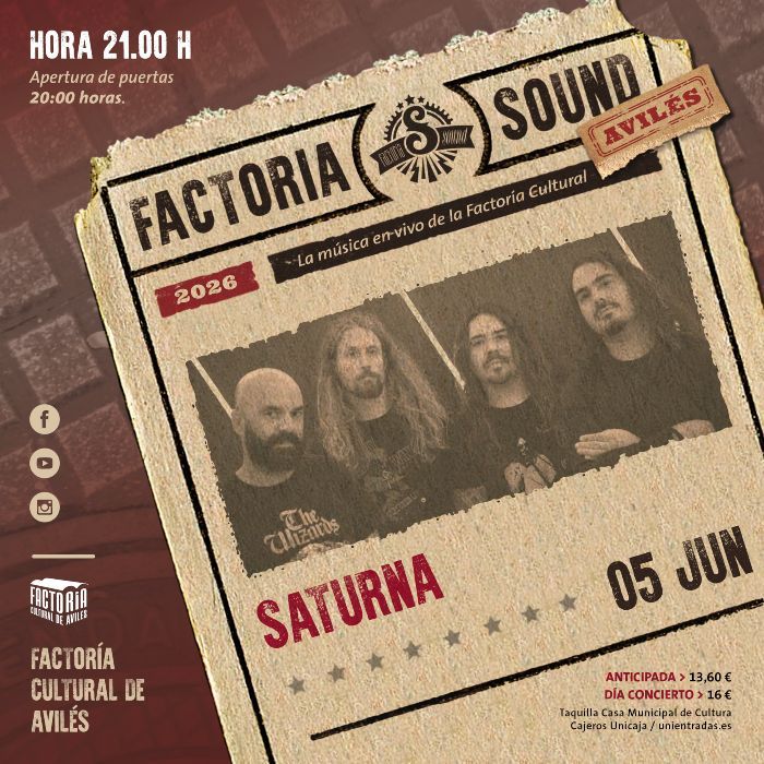 Concierto de Saturna en Factoría Sound (Avilés) · 5 de junio, 2026