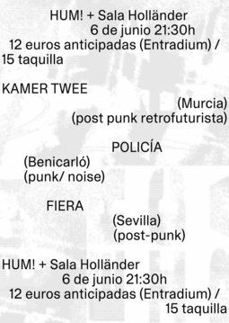 Concierto de Kamer Twee + Policía + Fiera en Sala Holländer (Sevilla) · 6 de junio, 2026