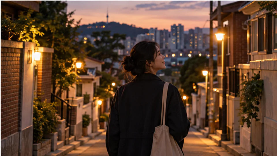저녁 산책을 나가기 전 노트에 큰 고민의 검토 날짜를 적고 덮어 둔 차분한 생활 장면