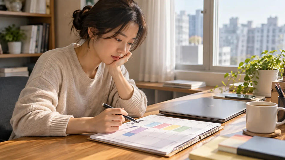 잘게 나뉜 일정을 플래너로 확인하는 직장인