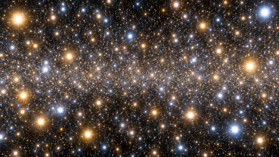 Conceptual view of an impossibly crowded field of white, blue, and golden stars illustrating an eternal star-filled universe.