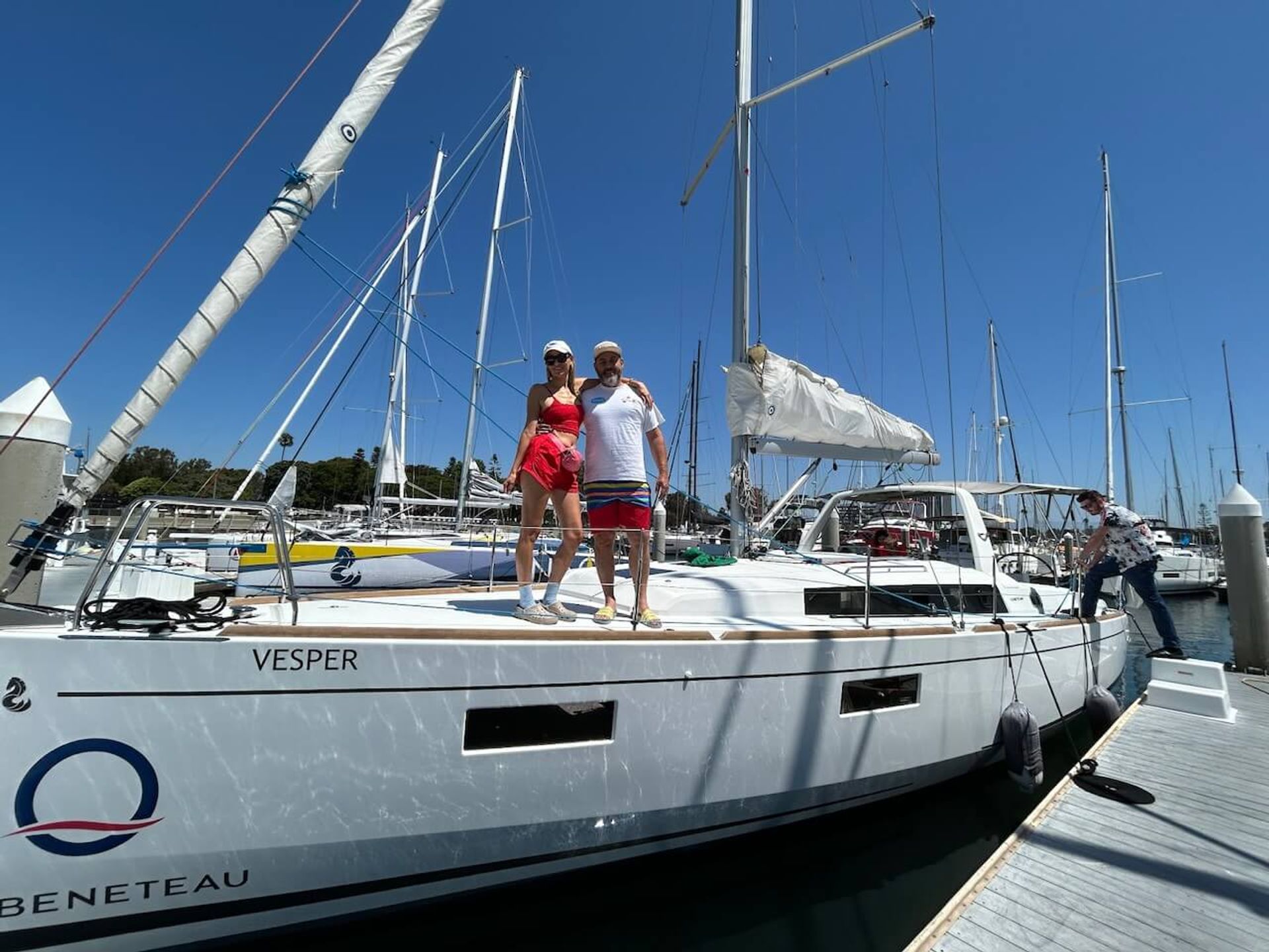 Couple on a Beneteau about to rent a sailboat in Marina del Rey Couple on a Beneteau about to rent a sailboat in Marina del Rey