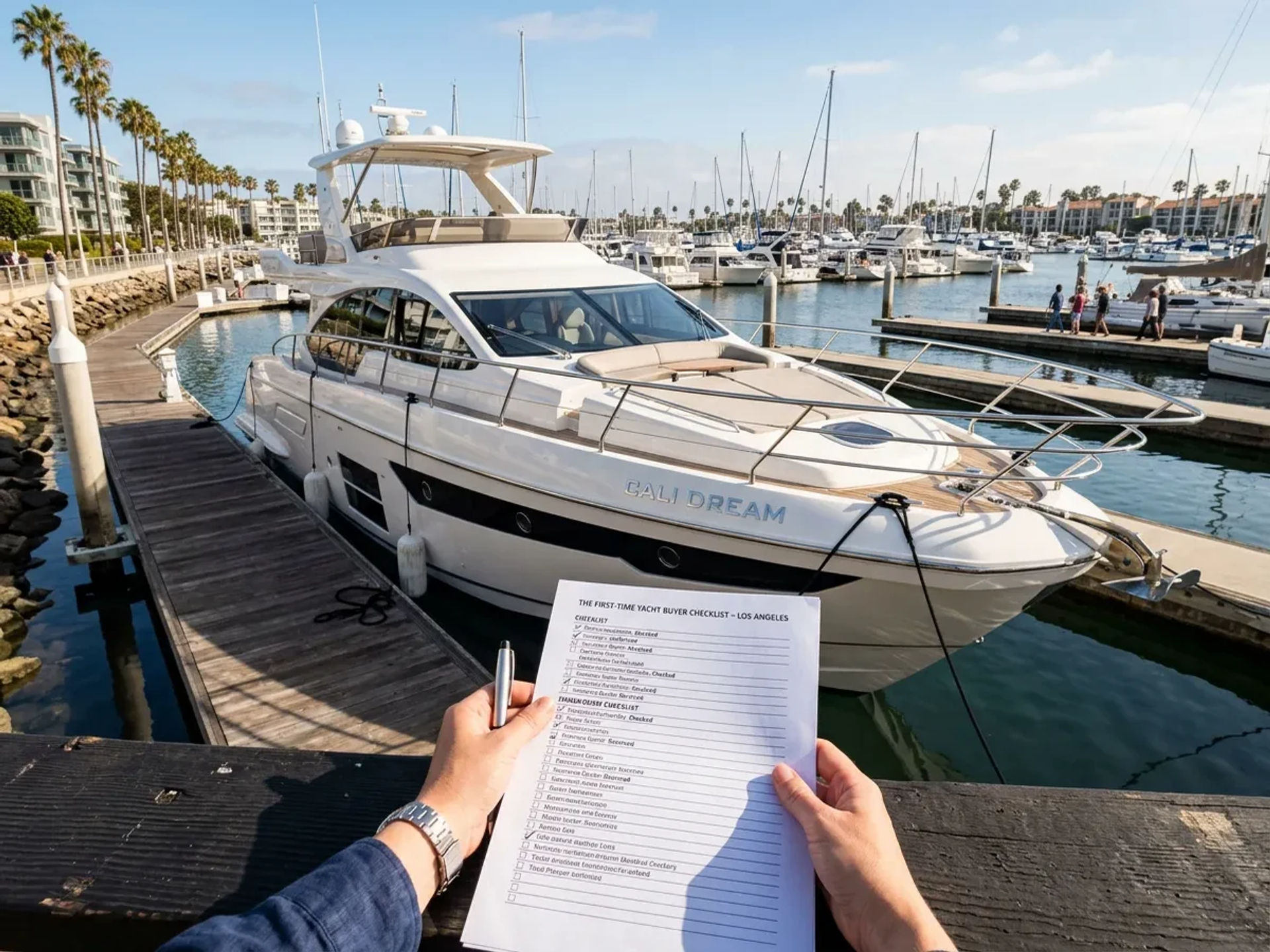 Editorial cover visual for First-Time Yacht Buyer Checklist in Los Angeles: Budget to Insurance.
