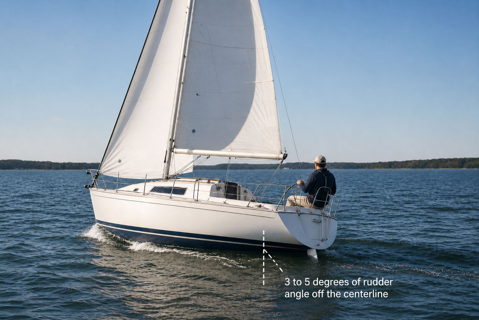 Balanced sailboat with mainsail and headsail trimmed together