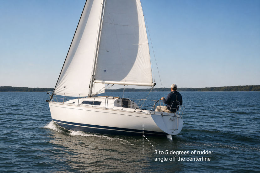 Balanced sailboat with mainsail and headsail trimmed together Balanced sailboat with mainsail and headsail trimmed together