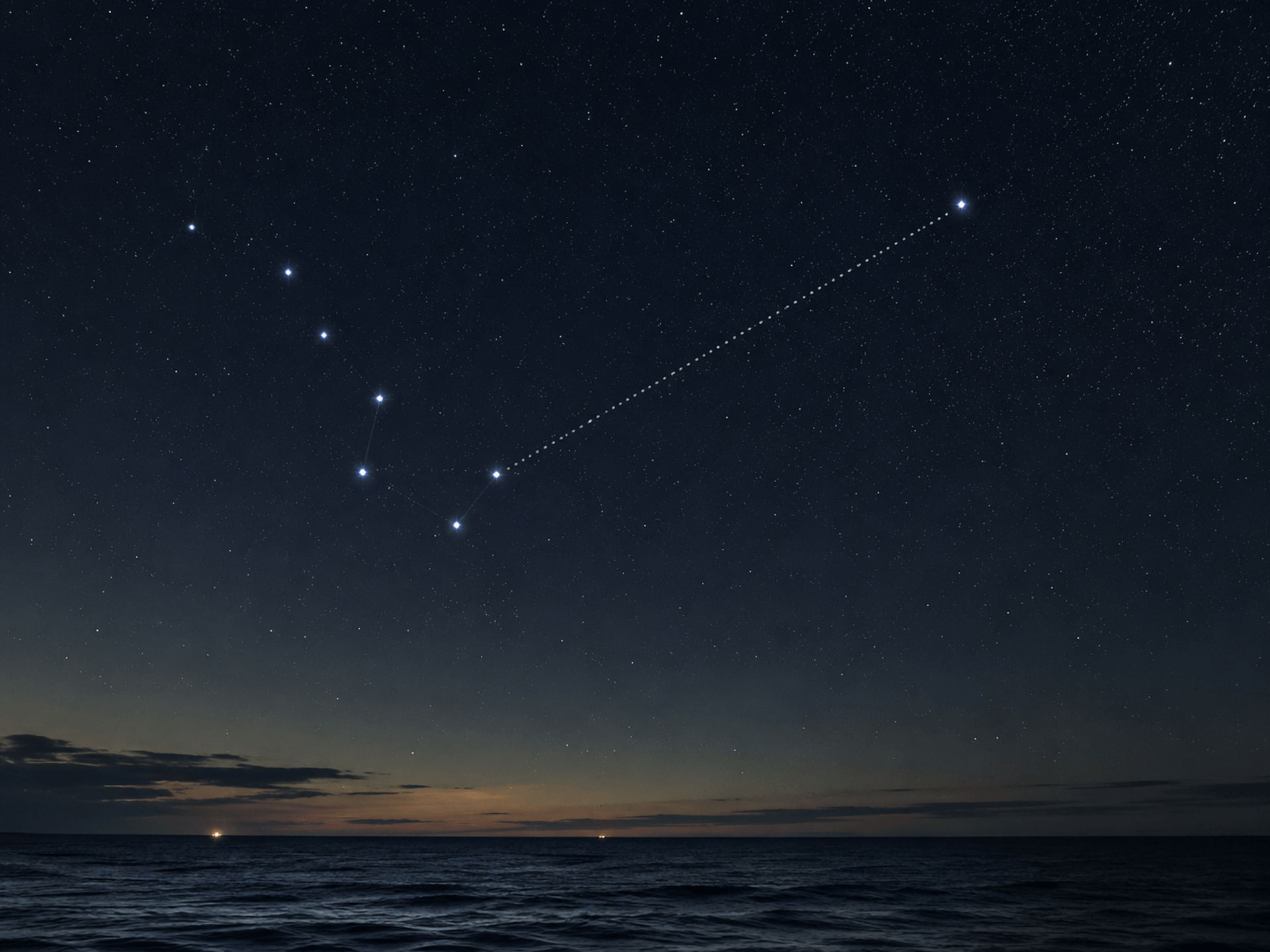 Big Dipper pointer stars used to find Polaris in the northern sky.