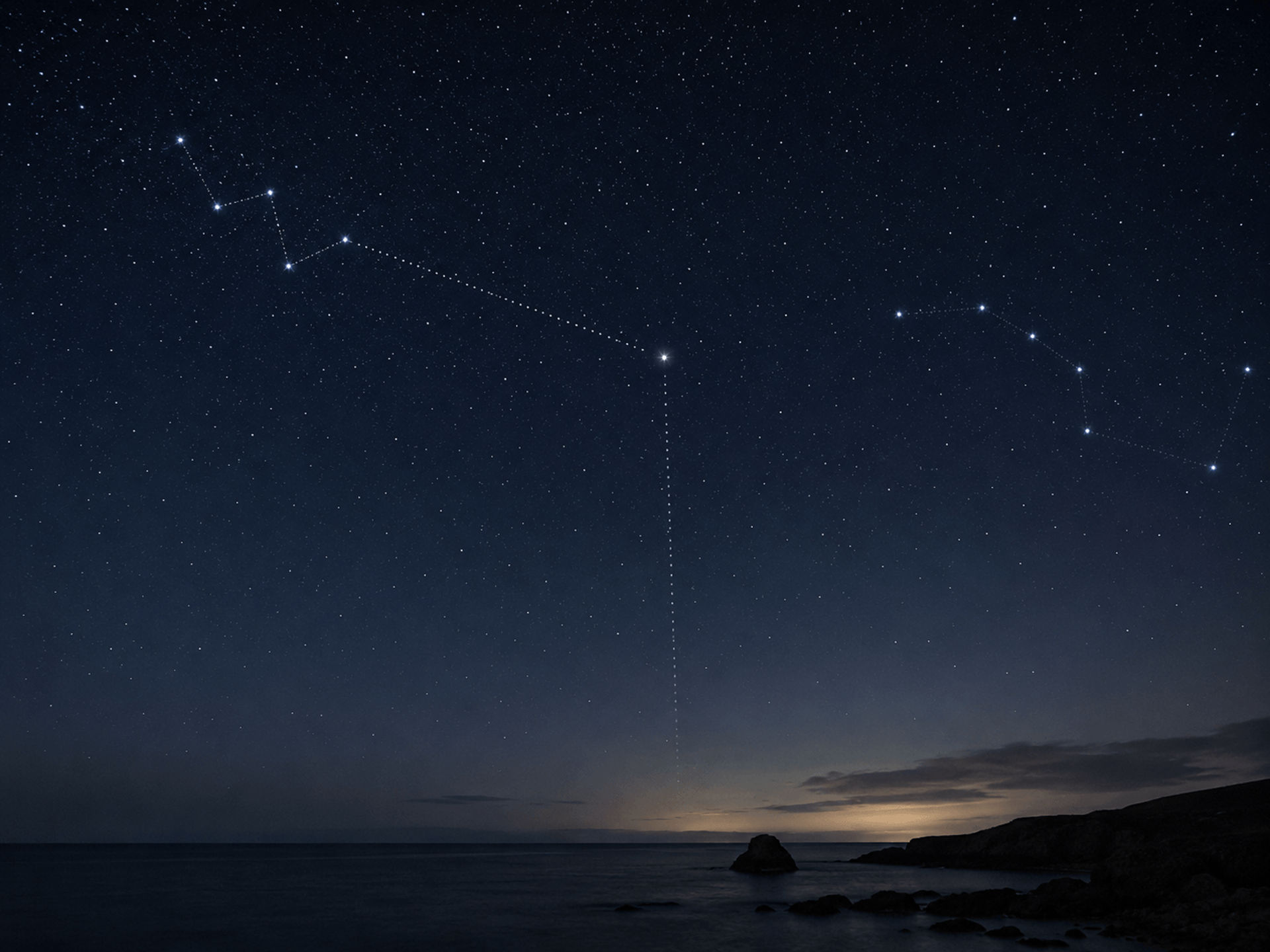 Cassiopeia W-shape used as a reference to locate Polaris.