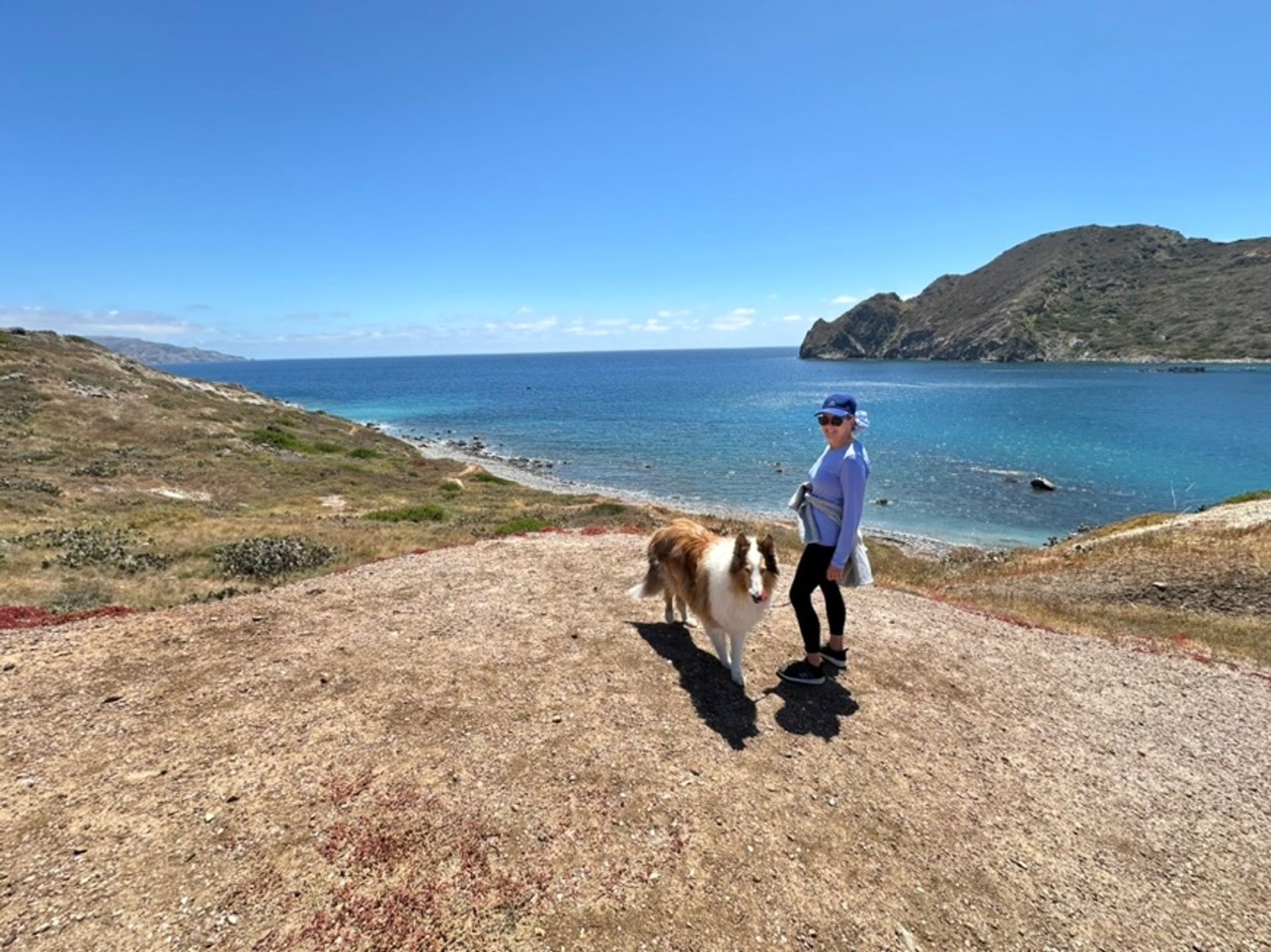 Melanie and Clancy on a Catalina hillside overlook