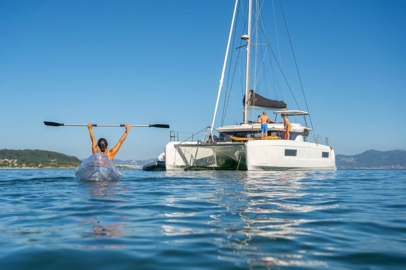Lagoon 43 catamaran sailing in Marina del Rey, 2025 model. Lagoon 43 catamaran sailing in Marina del Rey, 2025 model.