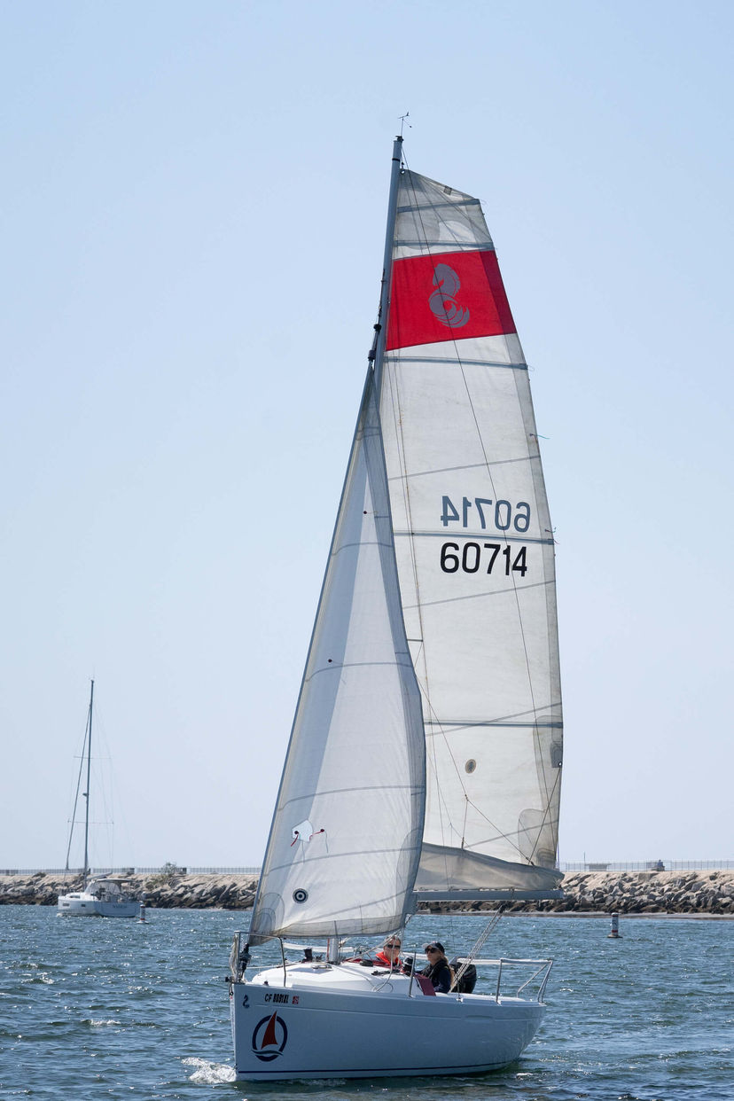 Sailboat on a broad reach in moderate breeze Sailboat on a broad reach in moderate breeze