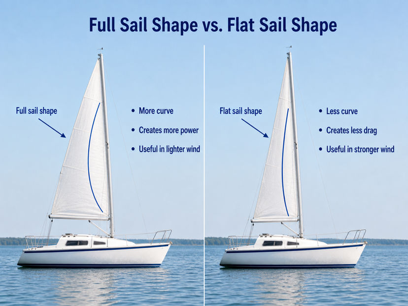 Full sail shape versus flat sail shape Full sail shape versus flat sail shape