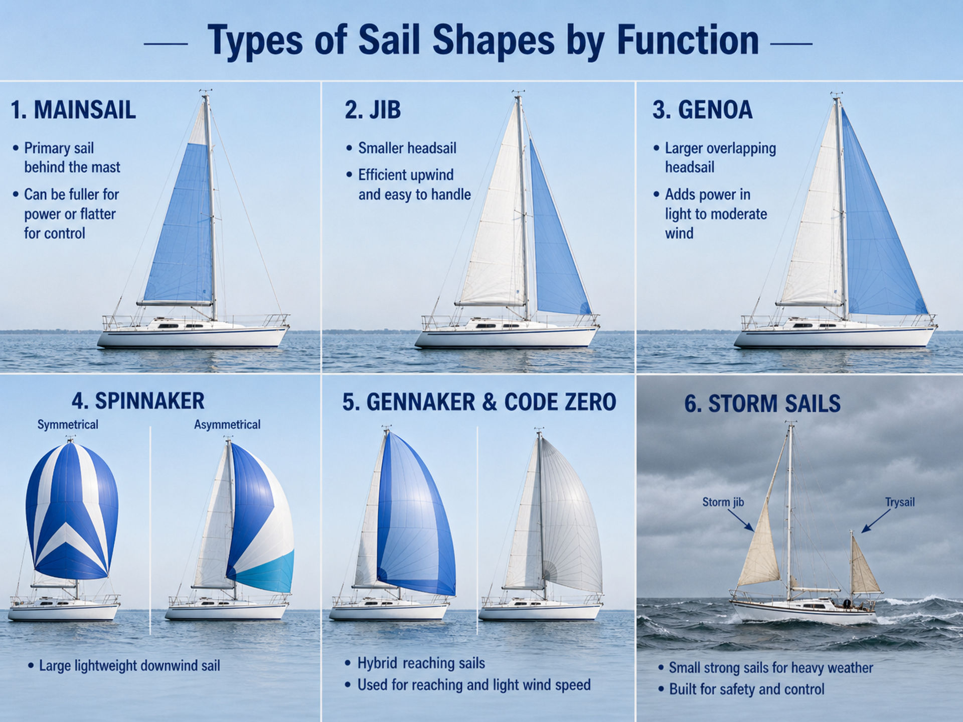 Types of sail shapes by function