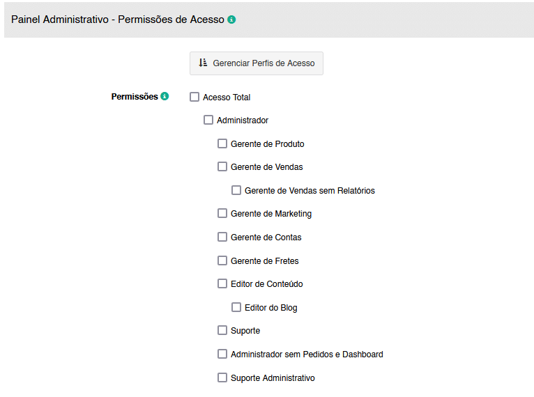 Usuários e Perfis - Explicando permissões padrões de acesso - Uoou  Solutions Plataforma de E-commerce