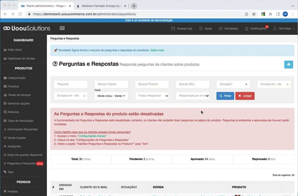 Imagem do v&iacute;deo Produto - Perguntas e Respostas - Como habilitar o módulo de Perguntas e Respostas