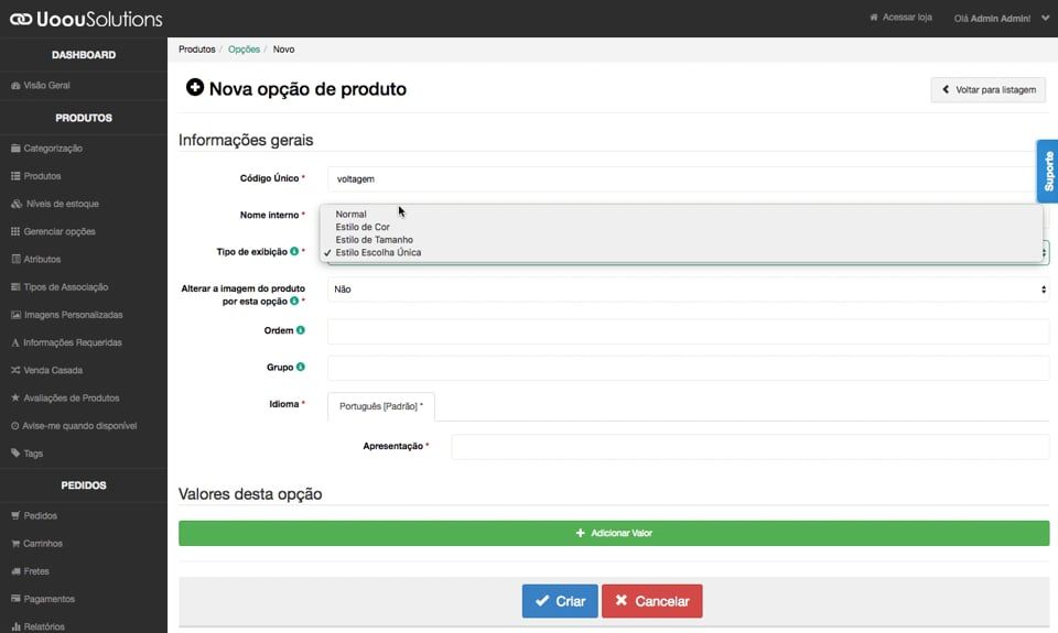 Imagem do v&iacute;deo Produtos - Opções - Cadastrando uma opção