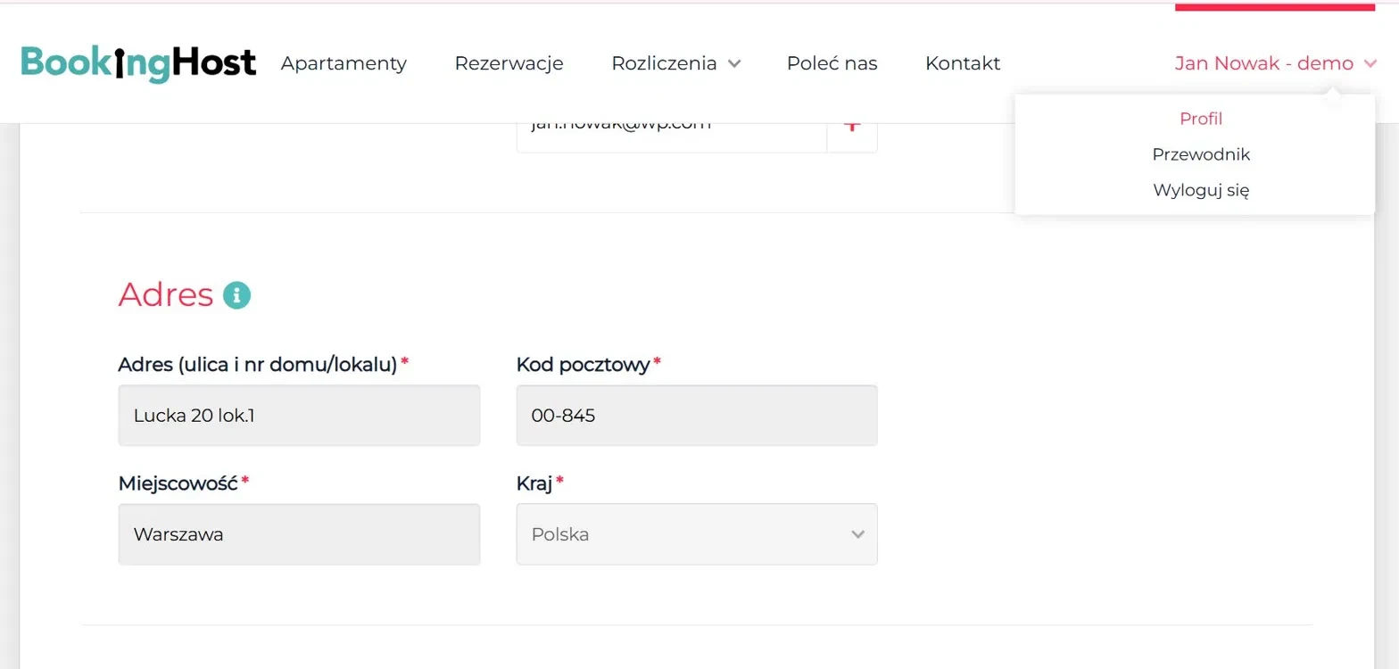 Adres rozliczeniowy w Panelu Właściciela