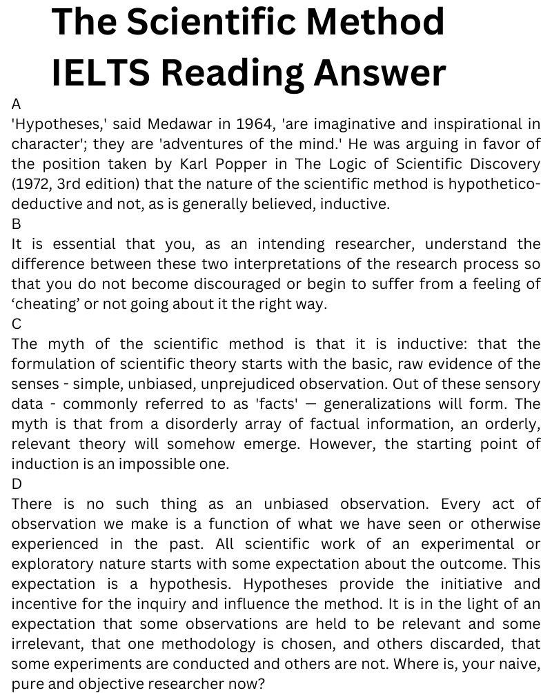 The Scientific Method IELTS Reading Answer