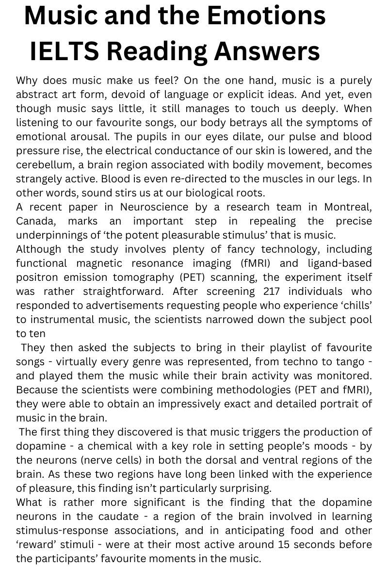 Music and the Emotions IELTS Reading Answers Music and the Emotions IELTS Reading Answers
