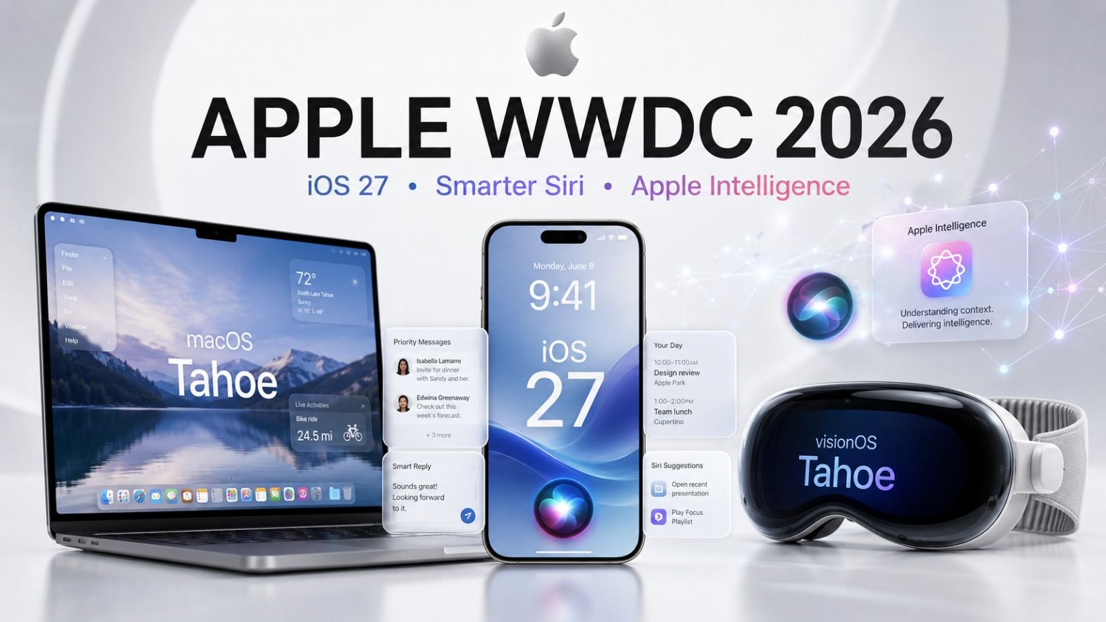 Apple Goes All In on AI at WWDC 2026: iOS 27, Siri Upgrades, & Apple Intelligence Take Center Stage Apple Goes All In on AI at WWDC 2026: iOS 27, Siri Upgrades, & Apple Intelligence Take Center Stage