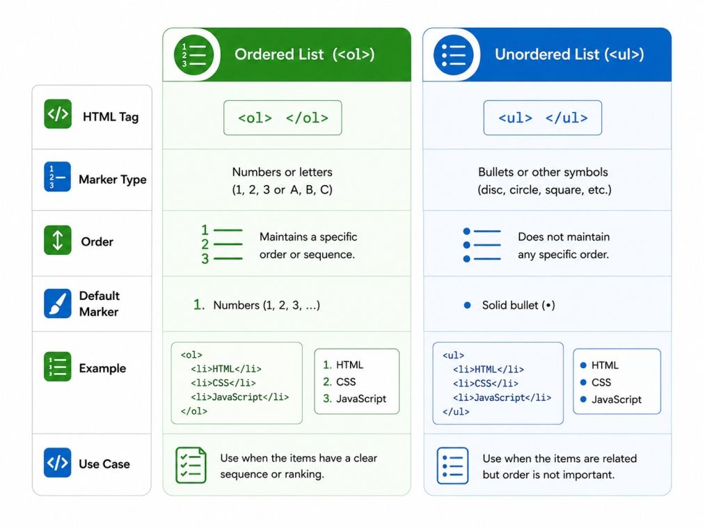Difference Between Ordered and Unordered List Difference Between Ordered and Unordered List