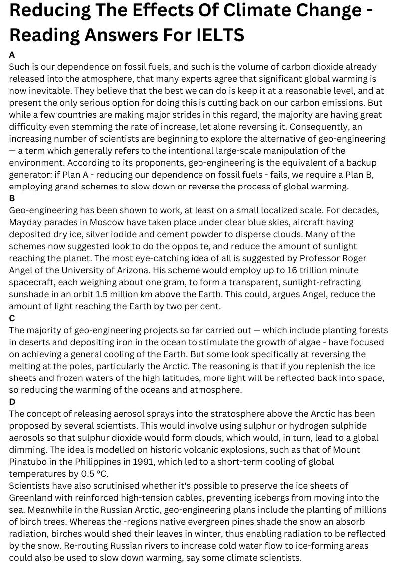 Reducing The Effects Of Climate Change Reading Answers For IELTS Reducing the effects of climate change reading answers for ielts