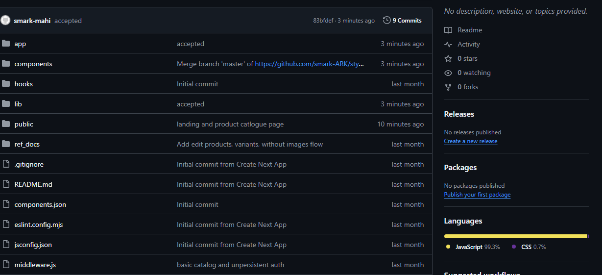 GitHub repository view showing project folders, recent commit history, and messages GitHub repository view showing project folders, recent commit history, and messages