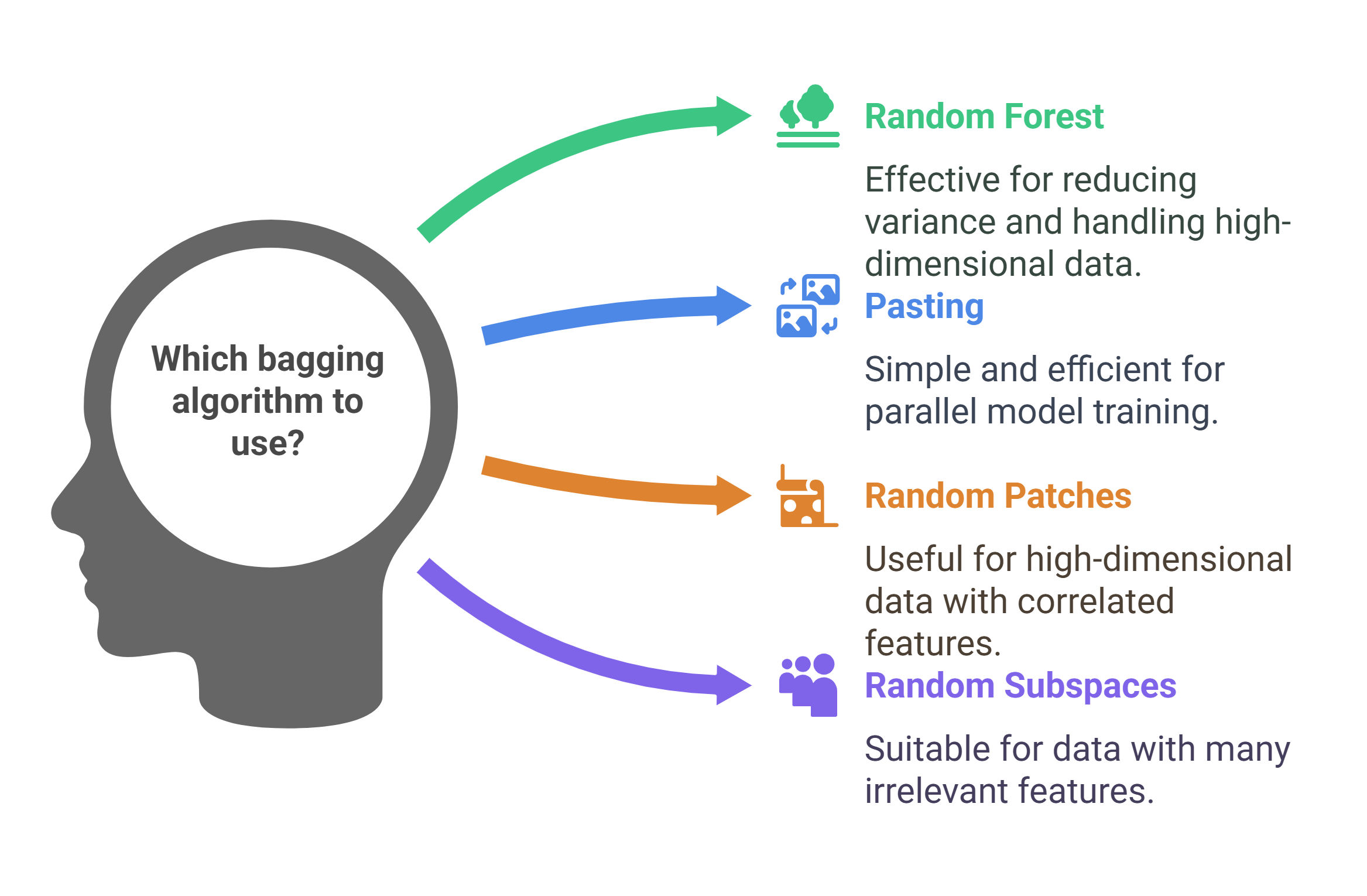 Visual displaying different types of bagging algorithms
