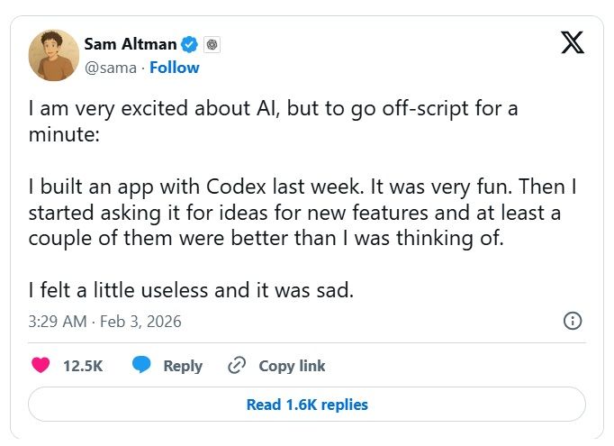 sam altman feels useless after launch of openai codex desktop app sam altman feels useless after launch of openai codex desktop app