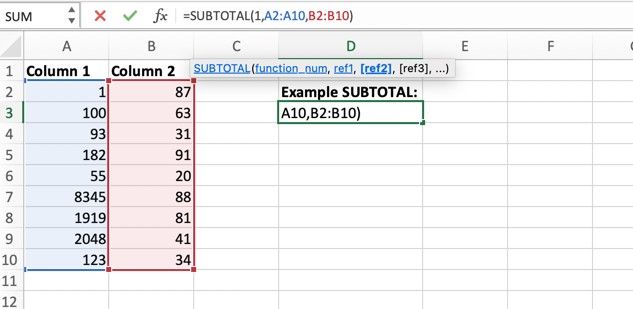 SUBTOTAL() SUBTOTAL()