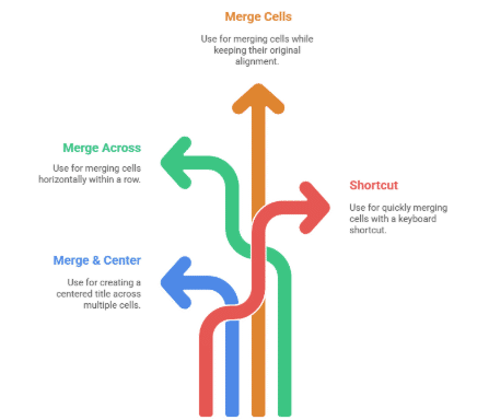 Chart guiding users to understand and select the right Excel merge method. 