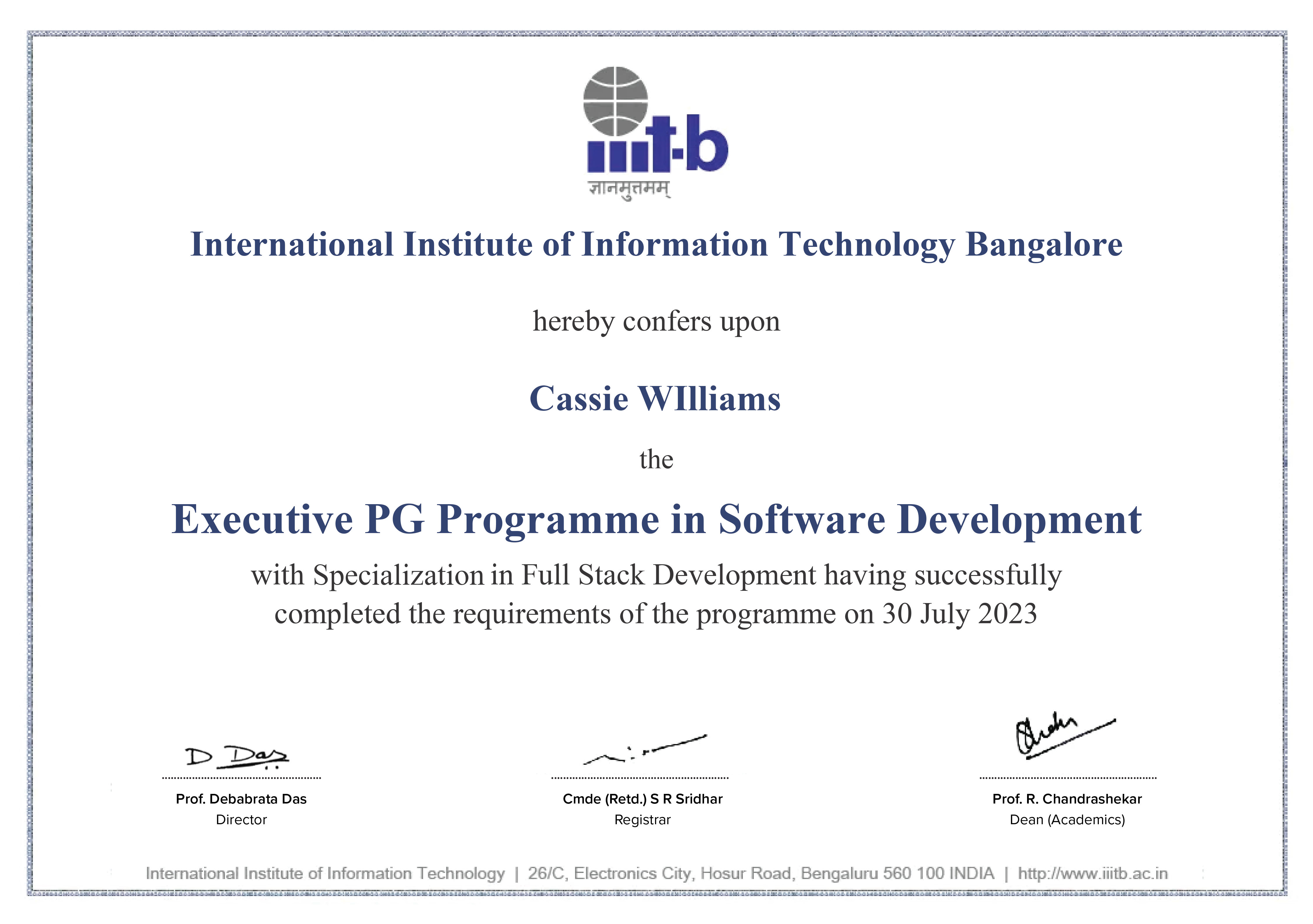 Executive Post Graduate  Programme from IIIT Bangalore