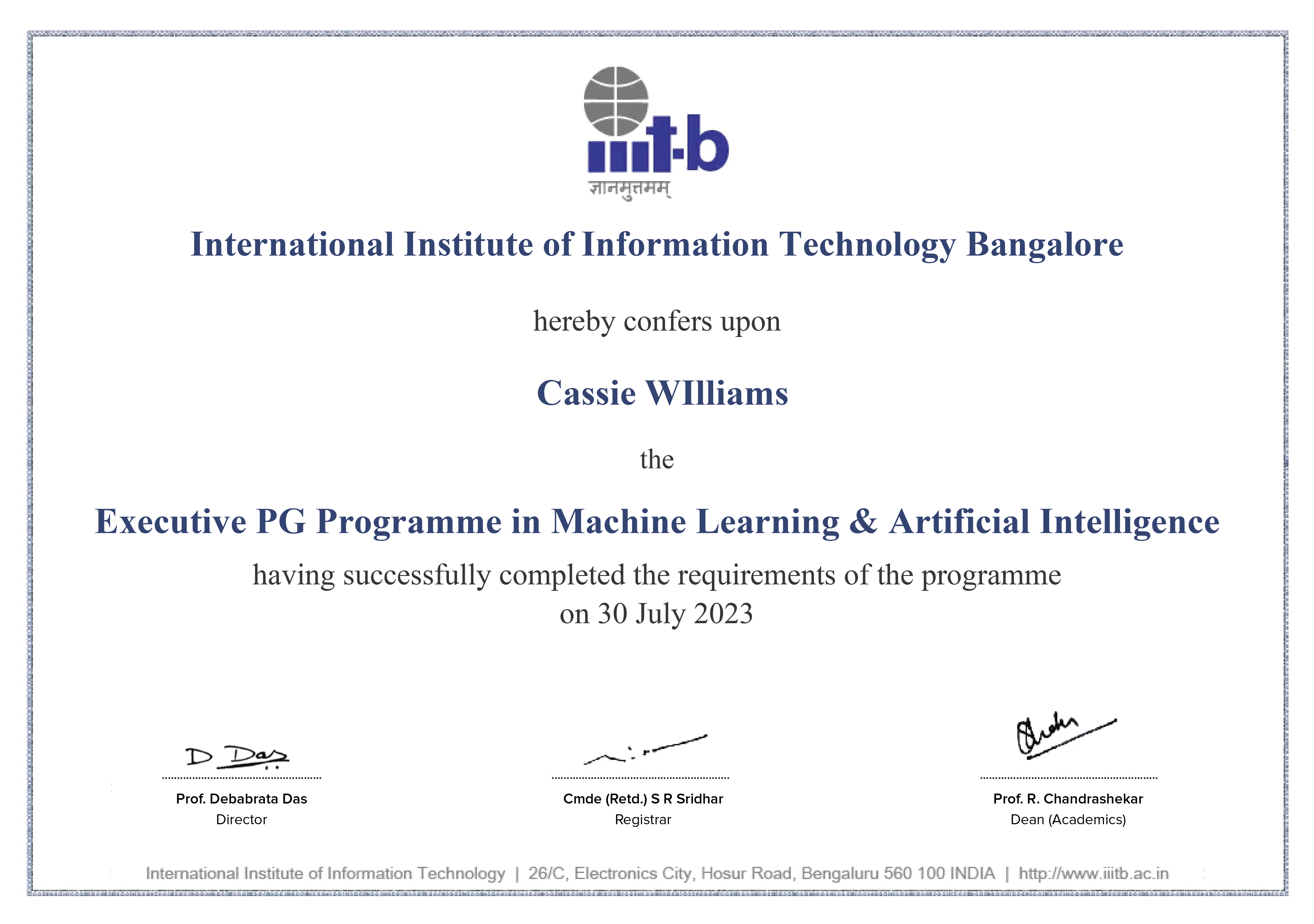 Executive PG Program from IIIT Bangalore