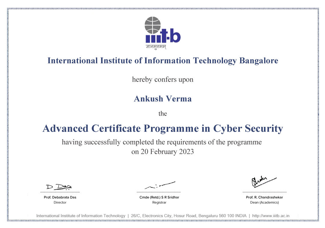 Advanced Certificate Program from IIIT Bangalore