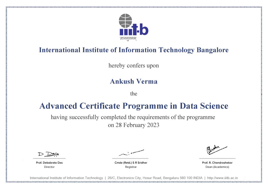  Advanced Certificate Programme in Data Science from IIIT Bangalore