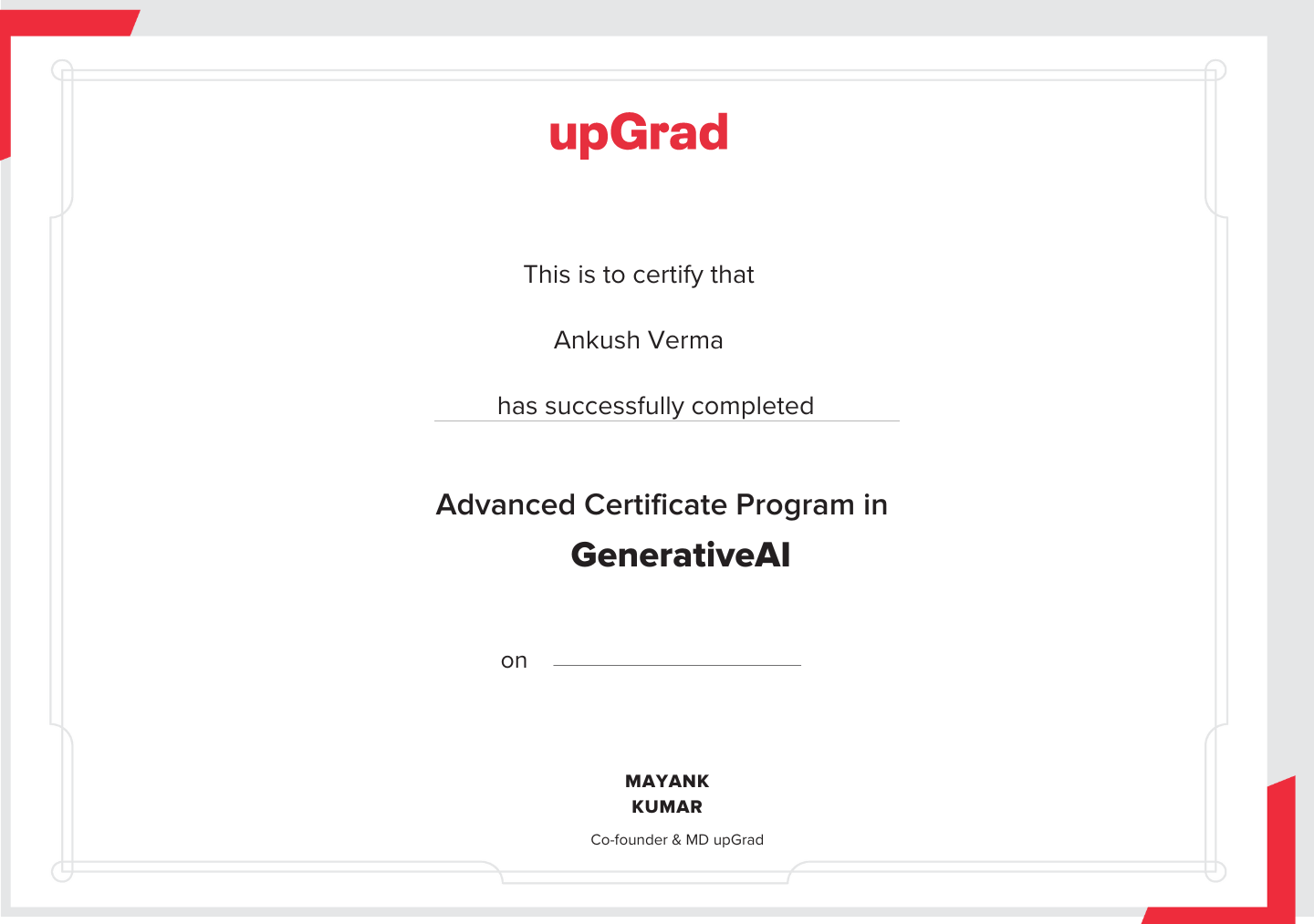  Complete the Generative AI course successfully to obtain this recognition: