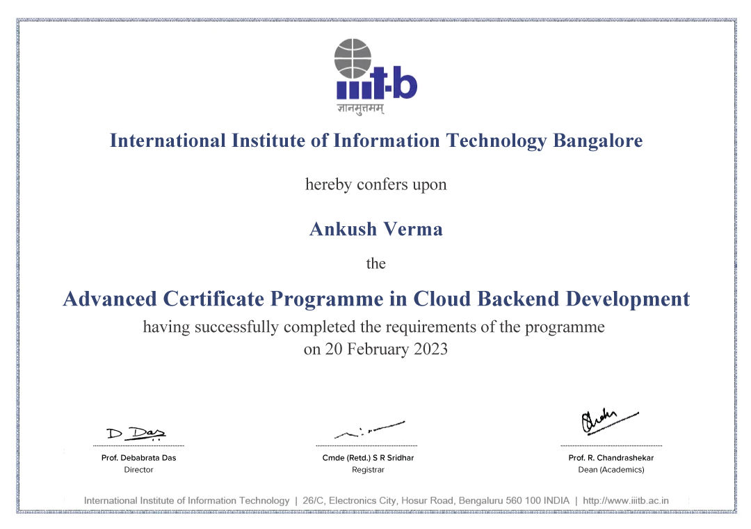 Advanced Certificate Programme from IIIT Bangalore