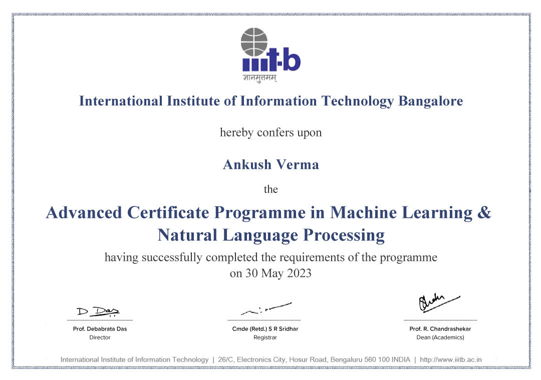 Advanced Certificate Programme from IIIT Bangalore
