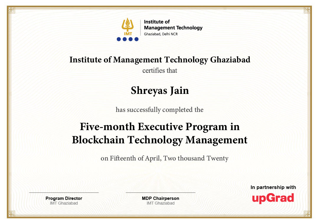 Executive program in Blockchain Technogy and Management