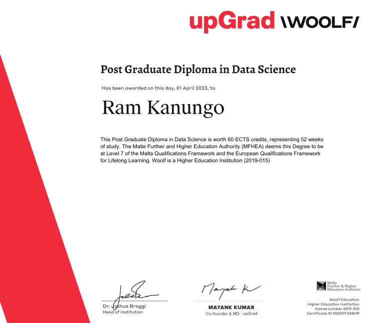 PG Diploma in Data Science & AI from upGrad and WOOLF