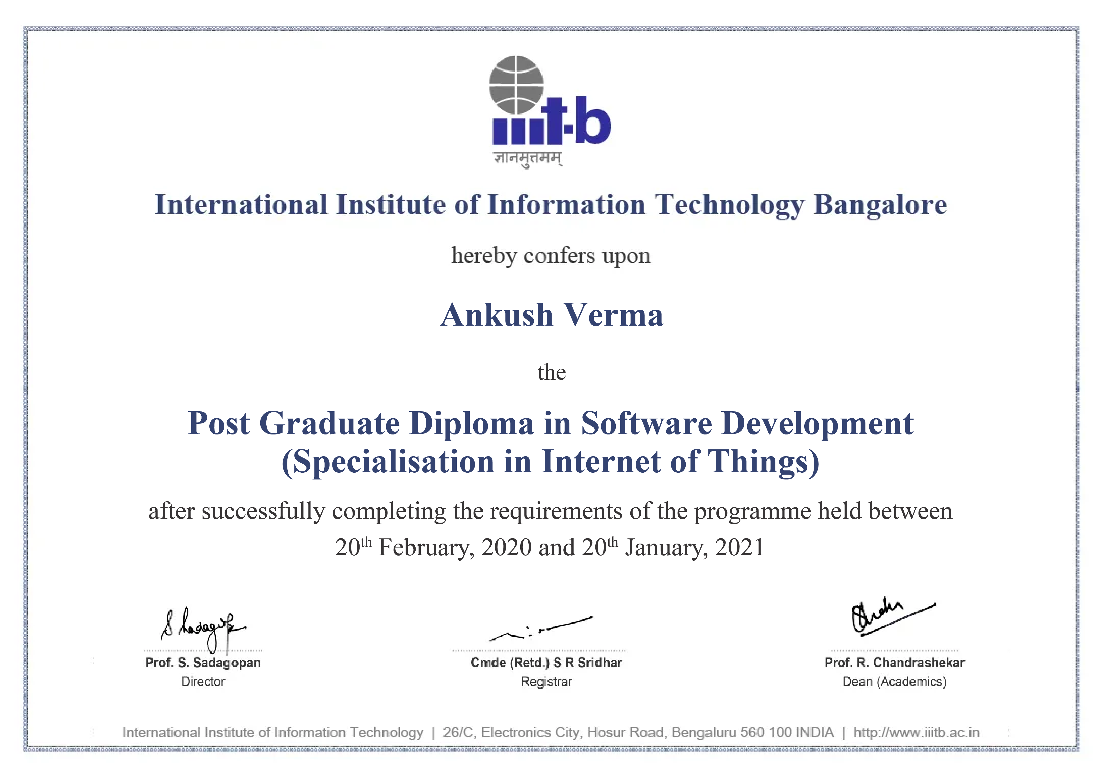 Post Graduate Diploma from IIIT Bangalore
