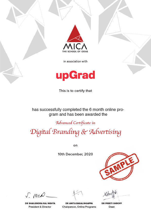 Advanced Certificate in Digital Branding & Advertising from MICA