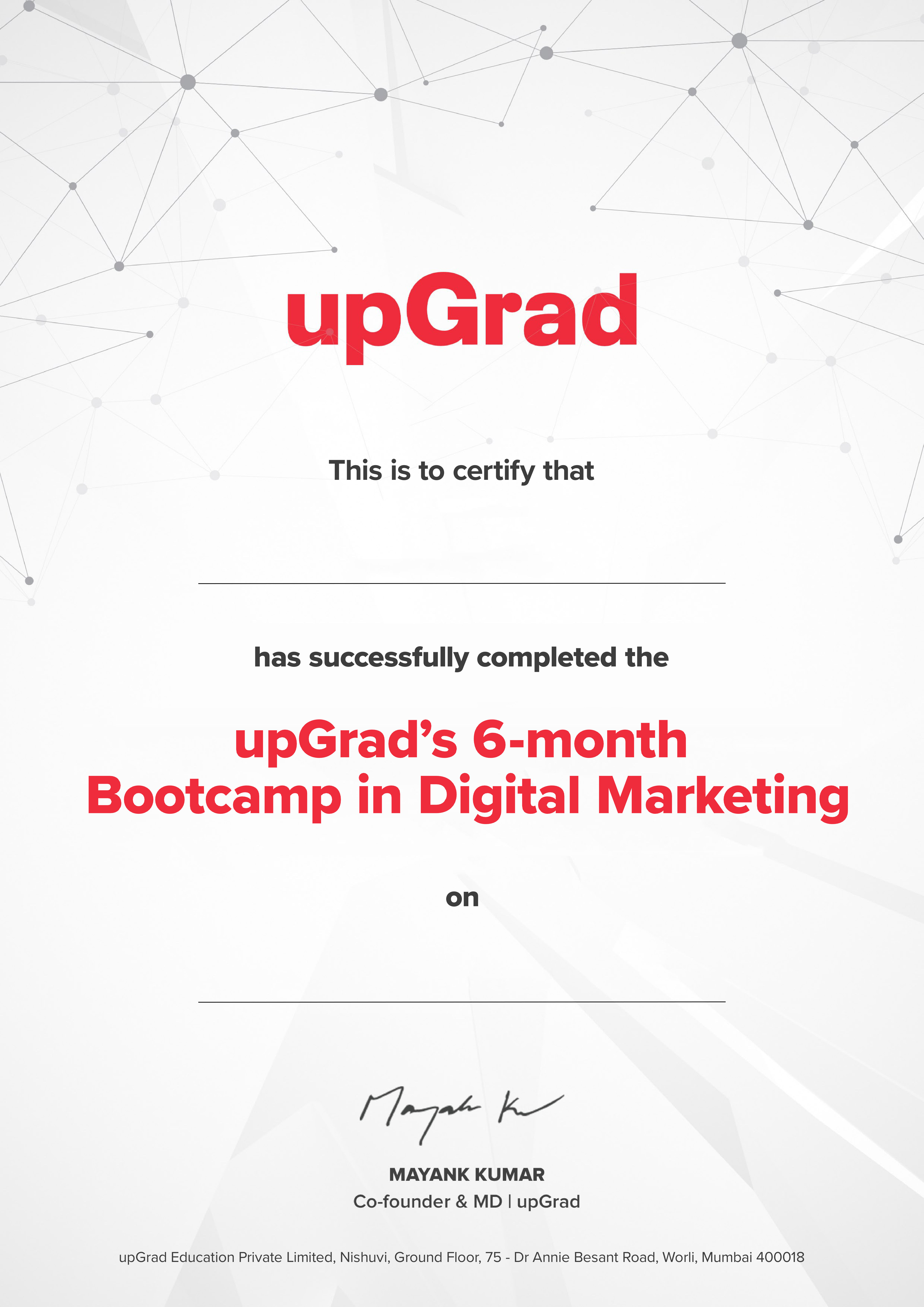 Digital Marketing Bootcamp Certificate 