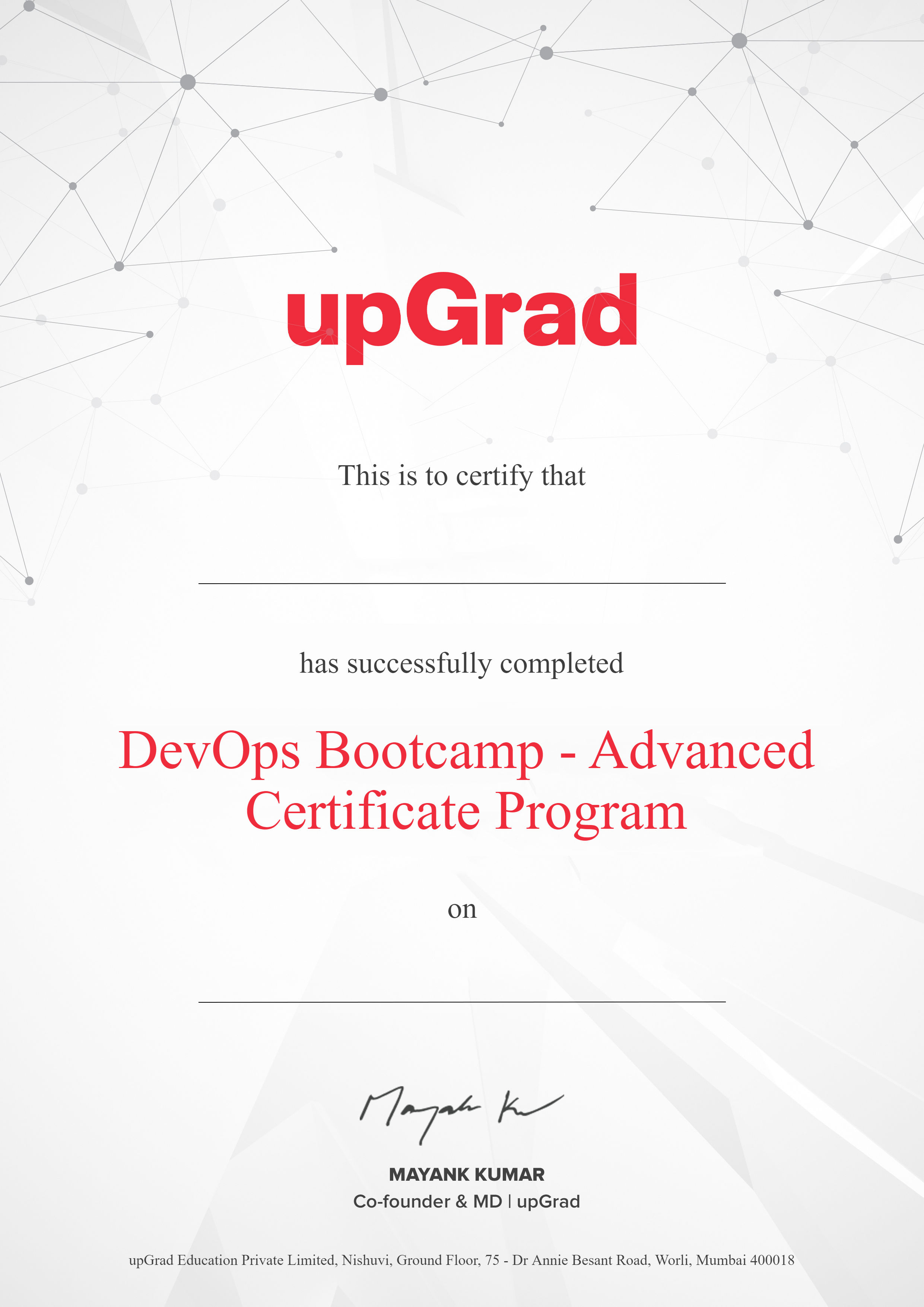 Advanced Certificate Programme in DevOps Bootcamp