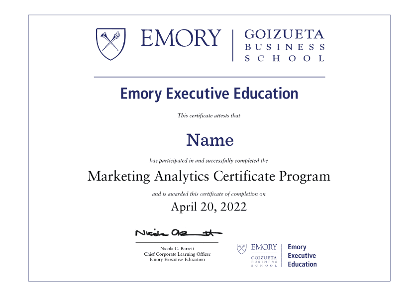  Marketing Analytics Certificate