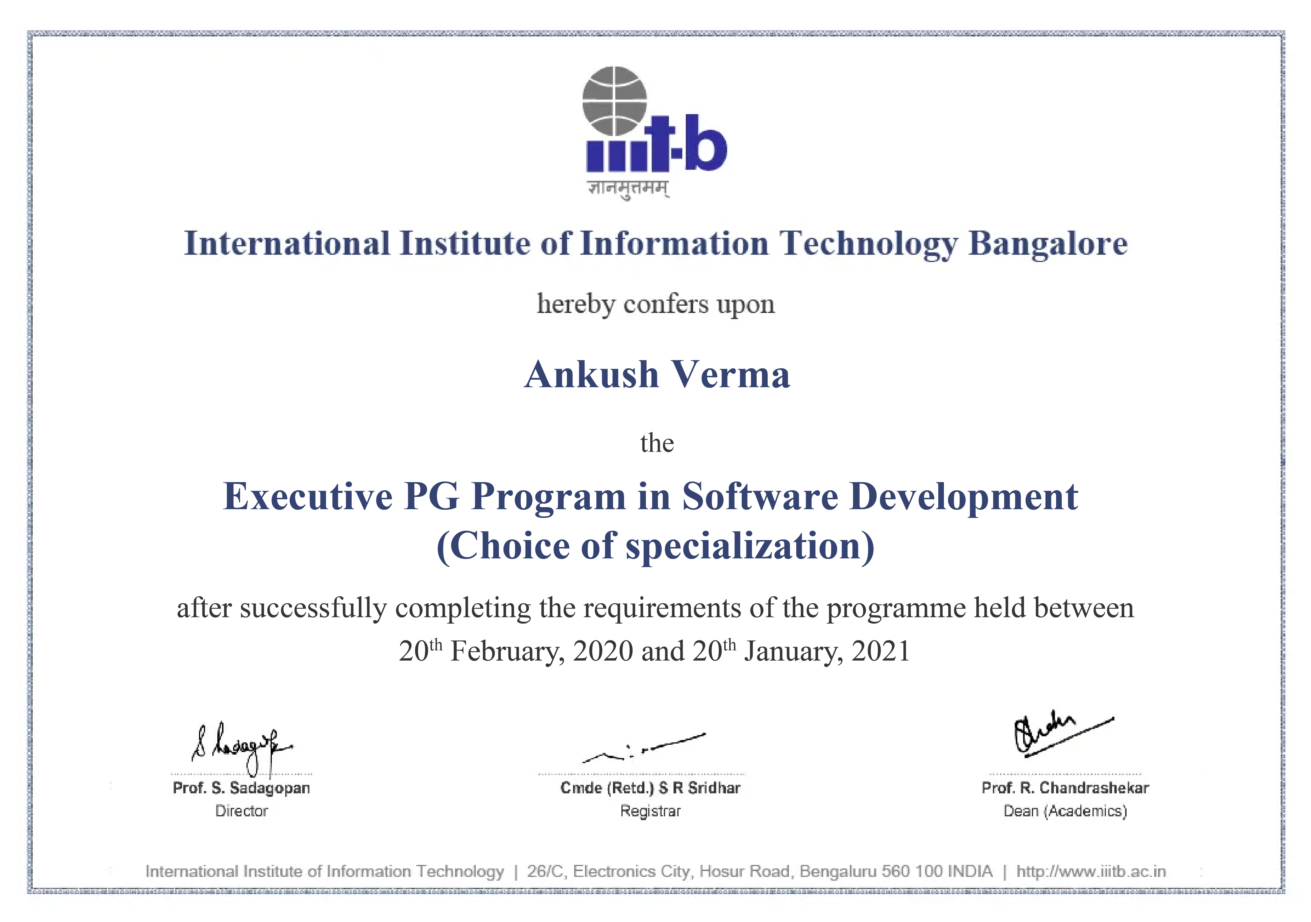 Executive PG Programme from IIIT Bangalore