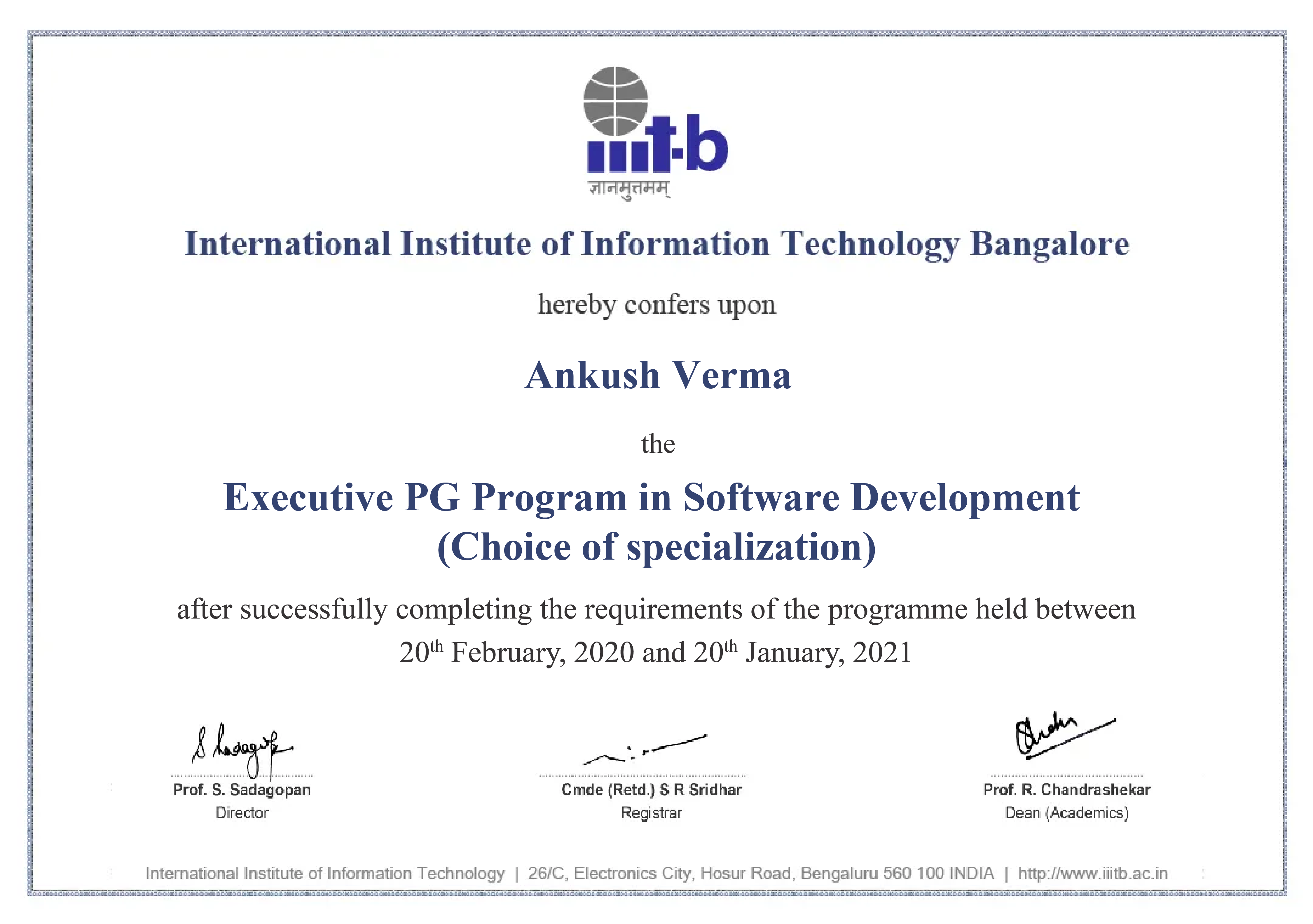 Executive PG Program from IIIT Bangalore