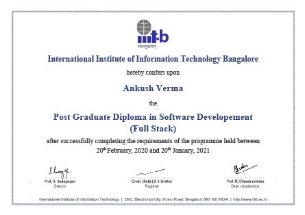 Post Graduate Diploma from IIIT Bangalore