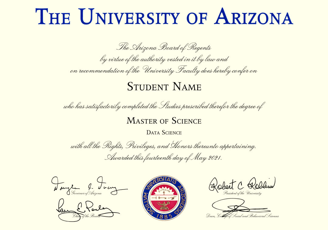 Master of Science in Data Science from University of Arizona